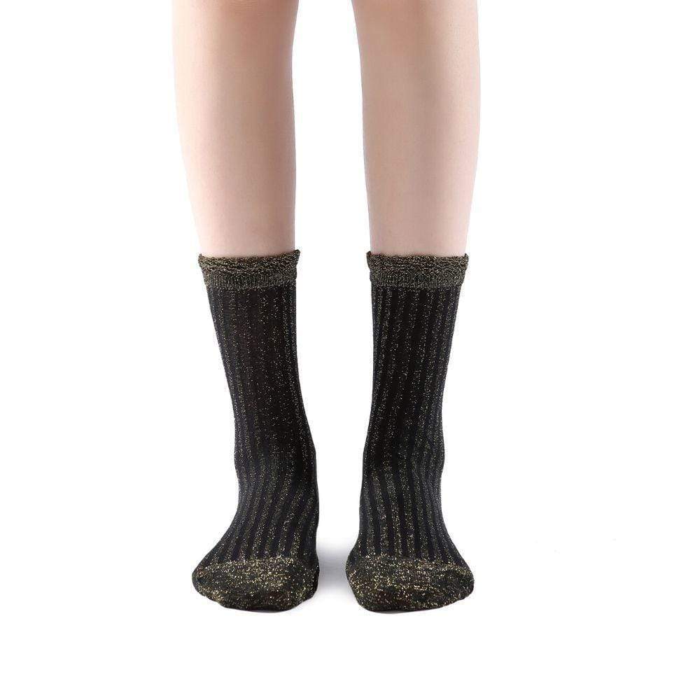Aliyah Scallop Sparkle Crew Sock | Black Gold Main image