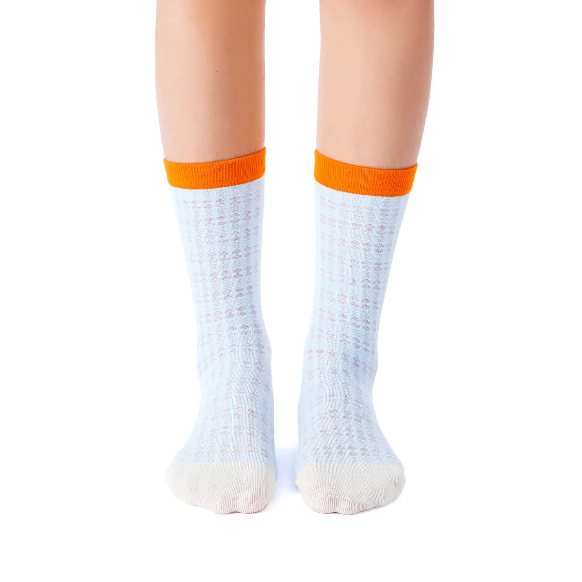 Zoe Color Block Pointelle Semi-Sheer Crew Sock | Blue Secondary image