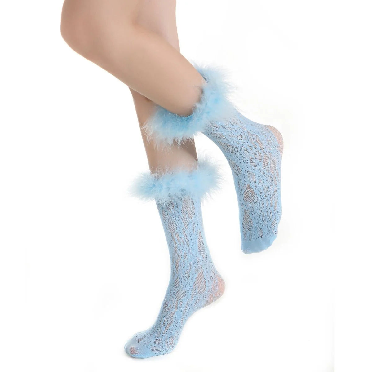 Destiny Feather Trim Lace Crew Sock | Pastel Blue Main image