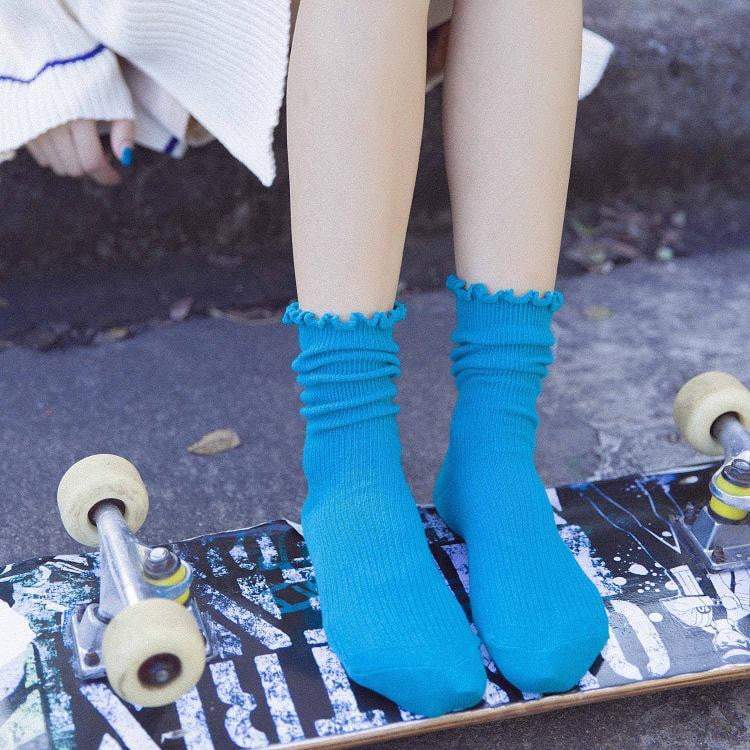 Princess Lulu Ruffle Crew Sock | Blue Secondary image
