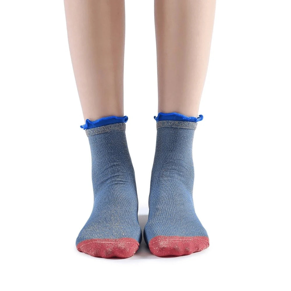 Daphne Ruffle Glitter Ankle Sock | Blue Main image