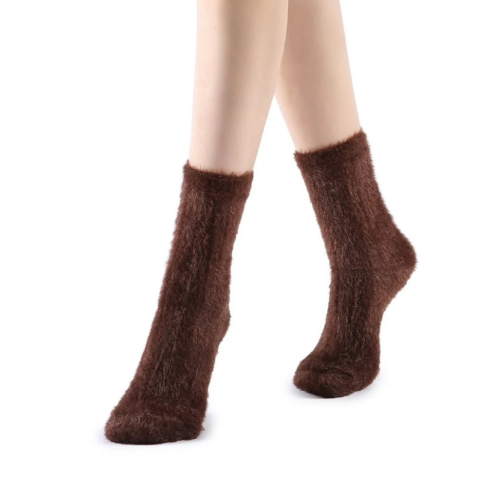 Polly Fuzzy Crew Sock | Brown