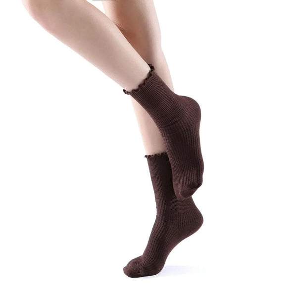 Princess Lulu Ruffle Crew Sock | Brown